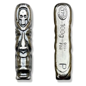 100 gram 999 Silver Bullion "Skull Tiki" by YPS Yeager's Poured Silver - YPS - Picture 1 of 4