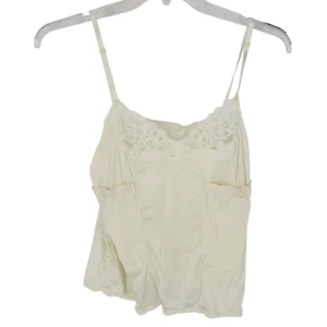 Vtg Ivory Satin Camisole Cami Lace Trim Apron Pockets Cottage Adjust coquette - Picture 1 of 3