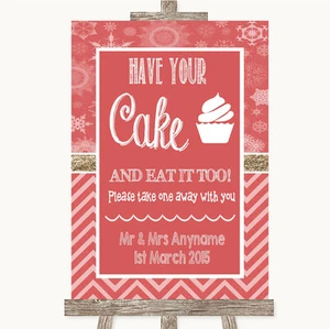 Letrero de boda personalizado Red Winter Have Your Cake & Eat It Too - Imagen 1 de 8