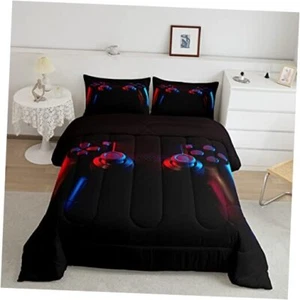 Gamer Comforter Set for Boys Girls Man Gaming Bedding Set,Gamepad Full Black - Picture 1 of 7