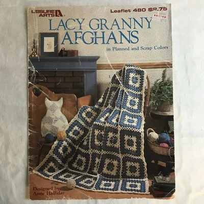 Vintage Crochet Knit Patterns Lacy Granny Afghans Leisure Arts leaflet 480 - Image 1 of 4
