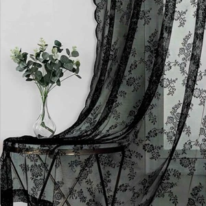 2x Panels Vintage Paisley Black Sheer Curtain Panels Gothic Curtains for Bedroom - Picture 1 of 8