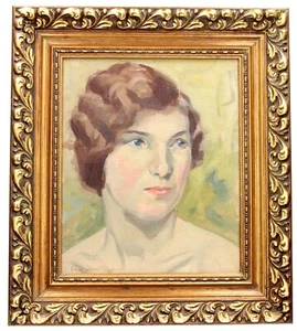 Gunnar Wallentin SWEDISH 1920s ART DECO PORTRAIT PAINTING OF A YOUNG WOMAN 1927 - Picture 1 of 6
