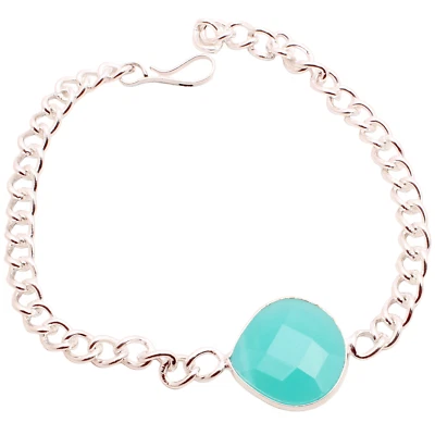 Facettiert Chalzedon Edelstein Versilbert Armband Handmade Schmuck Geschenkbox 8 - Bild 1 von 3