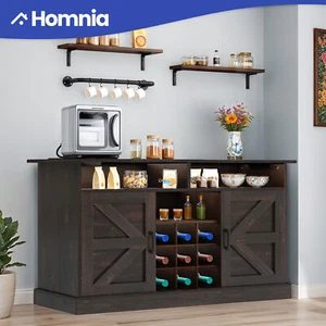 47" Cabinet Home Bar Liquor Wine Sideboard Storage Rack Display Hanging Shelves - Picture 1 of 11