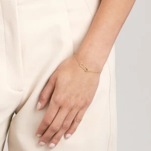 Safety Pin Bracelet Real 14K Solid Gold Adjustable Cable Chain Bracelet Women - Picture 1 of 6