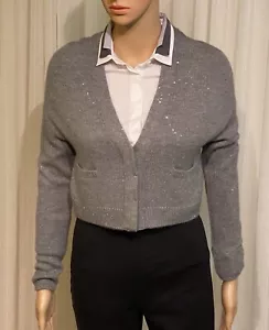 NWT Brunello Cucinelli Gray Cashmere Silk Dazzling Sequin Cardigan Sweater XS - Picture 1 of 19