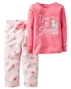 Carters Girl Ballerina Dog Dance All Day Top Pants Flannel Winter Pajama Set 5 6 - Picture 1 of 3