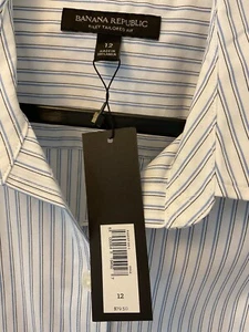 NWT Banana Republic Riley Shirt - Women Size 12 - Blue/white Pinstripe - Picture 1 of 5
