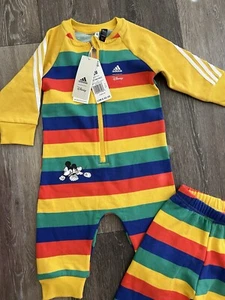 ADIDAS X DISNEY Mickey Mouse Bodysuit + Jogger Pants Baby 12 Month Toddler Set - Picture 1 of 15