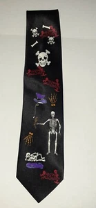 Black Halloween Tie With Skeletons And Skulls and Bones - Picture 1 of 2