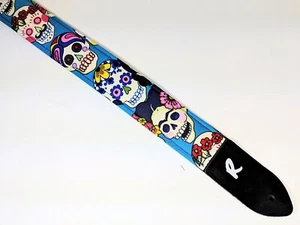 Correa de guitarra azul Frida Kahlo Sugar Skulls - Día de los Muertos - Día de los Muertos - Imagen 1 de 10