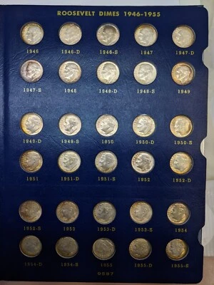 COMPLETE 48 COIN 1946 - 1964 ROOSEVELT SILVER DIME SET - BU UNC WHITMAN - Image 1 of 4