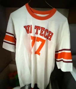 T-shirt vintage Virginia Tech rara manica corta bianca arancione punto singolo. 011-034 - Foto 1 di 13