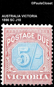 VICTORIA 1890 SC J10 POSTAGE DUE 5/- CLARET Y AZUL MONTADO SIN MONTAR OG FINO/MUY FINO - Imagen 1 de 2