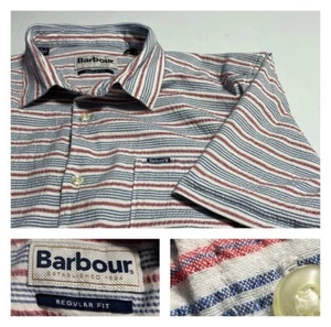 Barbour Newquay Stripe Seersucker Ltwt Crinkle Cotton Shirt Short Sleeve S/M - Picture 1 of 17