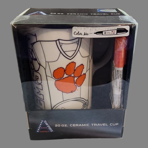 NEW Clemson Tigers 20 oz Ceramic Travel Cup Mug NCAA Coloring Orange Purple DIY Cover