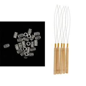 Retro Dreadlocks Hair Beard Tube Beads Rings + Crochet Hooks Needle Threader