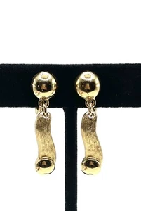 Monet Modernist Polished Brushed Gold Drop Dangle Clip Earrings Vintage - Picture 1 of 4