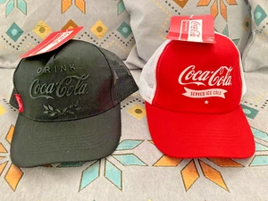 2 X RARE Coca Cola LICENSED Truckers Cap Red White & BLACK Snapback Coke Hat NEW - Picture 1 of 3