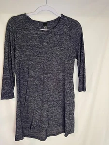 Lildy Shirt Small-Medium Blue White 3/4 Sleeve Pleat Back Tunic Top Hi Low Hem W - Picture 1 of 4