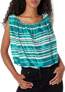 $248 - TRINA TURK Striped Bubble Top in Tile Blue Size S - Picture 1 of 5
