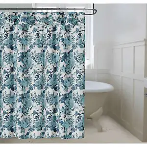  Bee & Willow Home Blue Vintage Rose Fabric Farmhouse Shower Curtain 72" x 86 - Picture 1 of 4