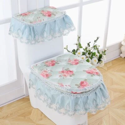 3x/Set Blumenmuster Badezimmer Toilettensitz Samt Decke Set Wassertank Pad - Bild 1 von 4