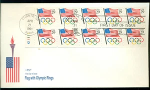 1991 FDC - Scott# 2528a - Flag/Olympics Bklt Pane - Artmaster Cachet UA - Picture 1 of 1