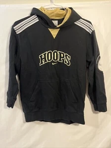 Y2K Nike Hoops Center Swoosh Black And Gold Hoodie Silver Tag Youth M(22x25) - Picture 1 of 4