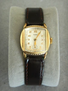 Elgin 1936 Art Deco 10K RGP 15j Grade 524 8/0s Wrist Watch Leather Band RUNS - Picture 1 of 12