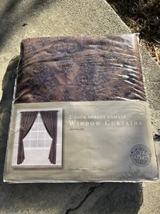 World Market Chocolate Shreya Damask Window Curtains Panels  48 X 84 Two PC New - Picture 1 of 7