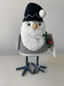 1 Stück neuer Vogel mit schwarzem Hut und Stechpalme Dekofigur - Wondershop. - Bild 1 von 3