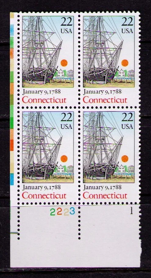 US USA Sc# 2340 MNH FVF PLATE # BLOCK Connecticut Sailing Ship Harbor - Image 1 of 1