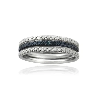 925 Silver Blue Diamond Accent Stackable Eternity Band Rings Set - Image 1 of 4