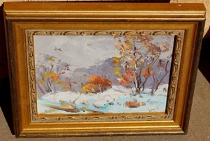DERK SMIT Winter Landscape small jewel oil painting - Picture 1 of 4