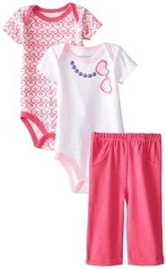 LUVABLE FRIENDS BABY GIRLS 2 BODYSUIT AND PANTS SET COTTON 0 TO 12 MONTHS NEW - Picture 1 of 1