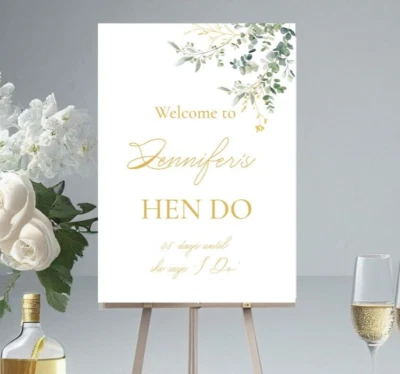 Elegante cartel de bienvenida personalizado tema despedida de soltera, telón de fondo de fiesta de boda, Foto 1 de 2
