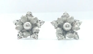Flower 14k White Gold Pierced Post Earrings - Picture 1 of 10