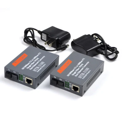 Fiber Optical Media Converter 10/100Mbps RJ45 Single mode 25KM HTB-3100A/B 1Pair - Image 1 of 4