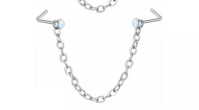 MODRSA Nose Chain Piercing Across Nose Double Nose Stud Chain Opal - Image 1 of 4