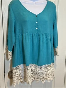 Umgee Boho Top With Lace Trim Size Small Feminine Hippie Western - Picture 1 of 8