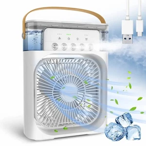 Mini Cooler For Kitchen Cooling Portable Air Fan with 7 LED Colors 3 Wind Speed - Picture 1 of 37