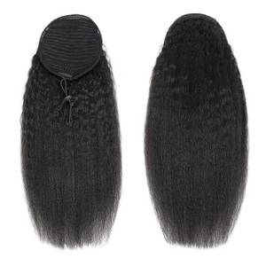 Kinky Straight Ponytail Extensions Human Hair Wrap Drawstring Adjustable Clip... - Picture 1 of 6