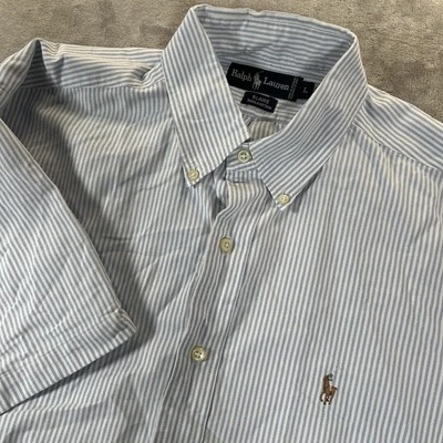 VTG Ralph Lauren Blaire Short Sleeve Shirt Mens L Blue White Striped - Image 1 of 4