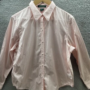 Camisa Lauren Ralph Lauren Vintage Retro Rosa Rayas Algodón Perla Botones Algodón - Imagen 1 de 15