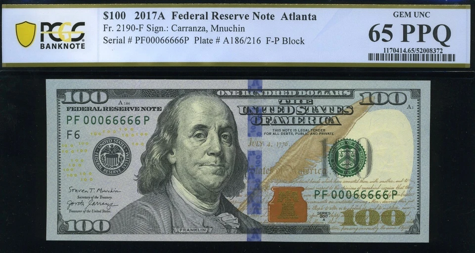 2017A $100 FRN PF00066666P MINI SOLID P.C.G.S #65PPQ - Image 1 of 3