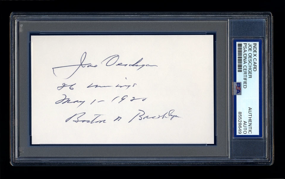 JOE OESCHGER SIGNED MINT INDEX CARD PSA/DNA AUTOGRAPHED 26 INNING GAME 1920 - Image 1 of 1