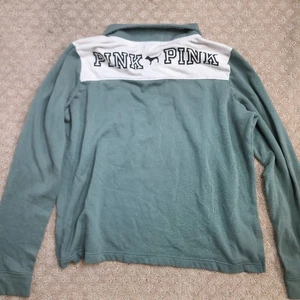 PINK Victoria's Secret L Spellout Logo grün Pullover Quarter Zip Sweatshirt Oberteil - Bild 1 von 7