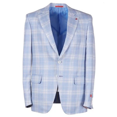 Isaia Sky Blue Check Extrafine Wool-Cashmere-Silk Sport Coat 38R (Eu 48) NWT - Image 1 of 4